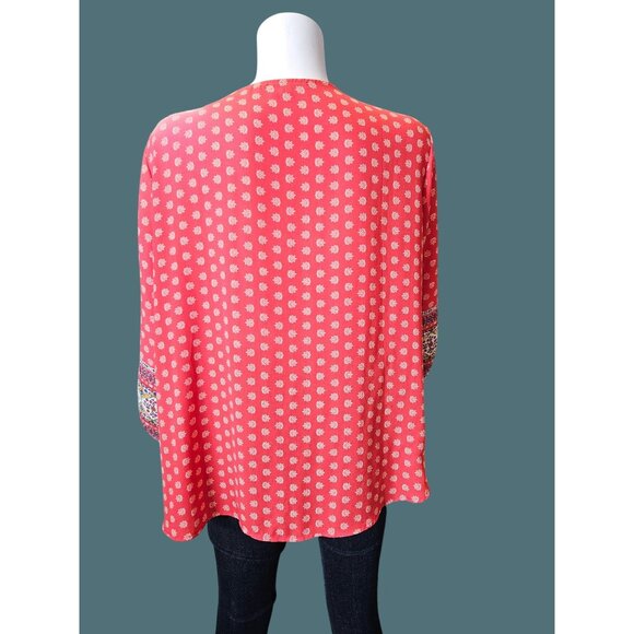 2/$35-West Kei V-Neck Boho Tie Front Roll Tab Sleeves Blouse Women XL - Picture 7 of 8